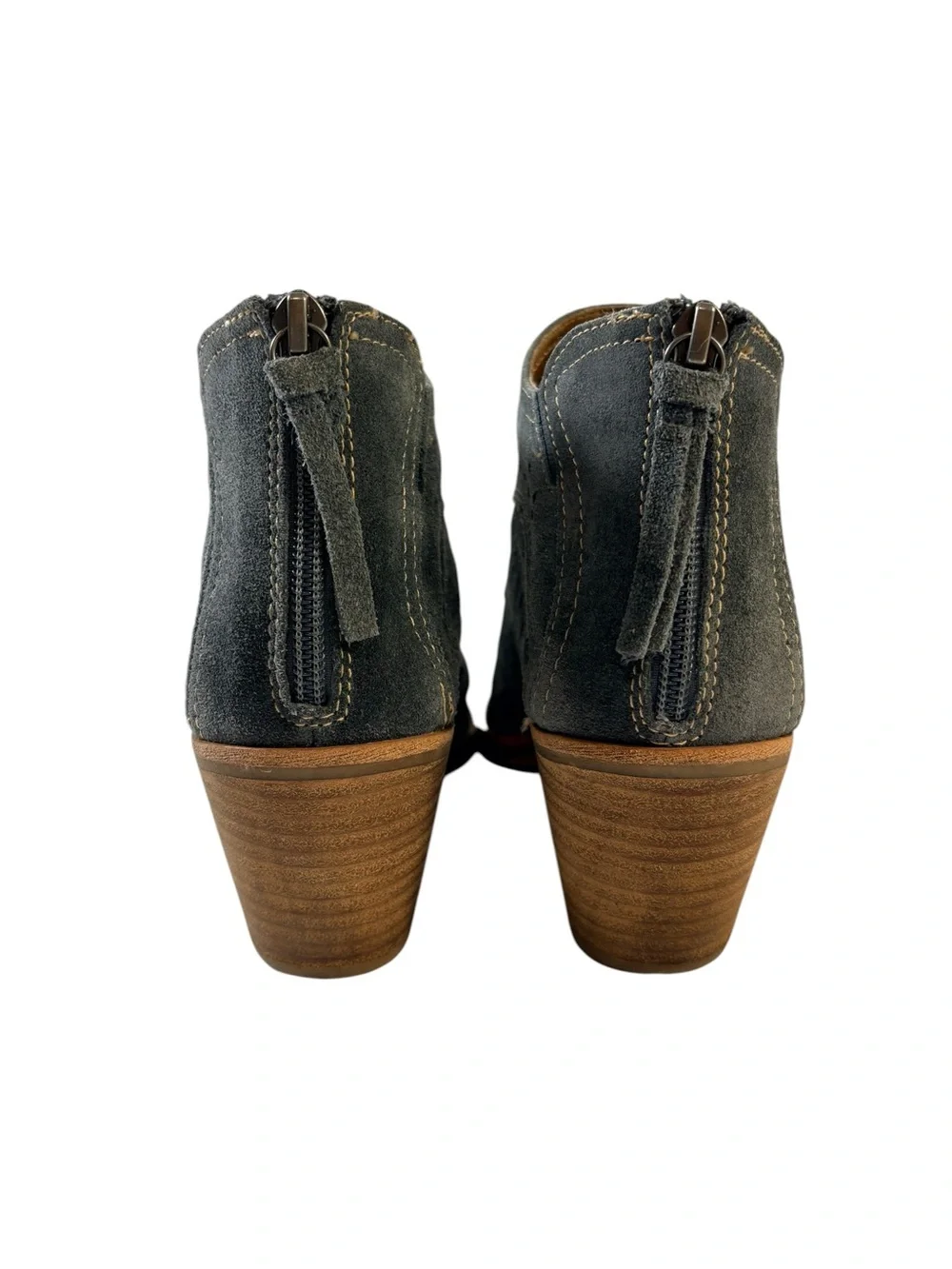 Söfft 9M Slate Blue Leather Laser Cut Western Ankle Booties